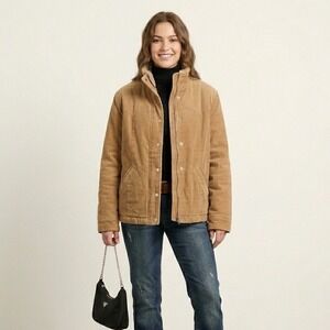 Vintage Corduroy Sherpa Lined Jacket Tan Camel M Cabincore Utility Bella Swan